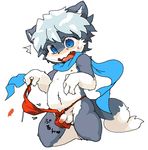  balls blush canine clothed clothing cub dog embarrassed erection exposed front_view fundoshi half-dressed kneeling looking_down male mammal navel nipples noriburu open_mouth penis scarf simple_background sweat sweatdrop topless underwear wardrobe_malfunction white_background young 
