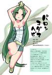  animal ankle_boots armpits arms_up belt boots breasts brown_eyes cleavage collarbone full_body gloves green_footwear green_gloves green_hair gujira long_hair looking_up medium_breasts no_nose partially_translated personification scales snake solo translation_request very_long_hair 