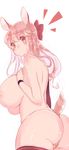  animal_ears areolae ass bare_shoulders breasts bunny_ears bunny_tail highres huatu_jiang huge_breasts long_hair looking_at_viewer looking_back original pink_hair red_eyes simple_background solo tail white_background 