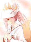  alternate_hairstyle animal_ears fate/extra fate/grand_order fate_(series) fox_ears fox_tail hair_bun hat japanese_clothes kimono kurikara pink_hair signature solo tail tamamo_(fate)_(all) tamamo_no_mae_(fate) tsunokakushi uchikake yellow_eyes 