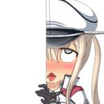  ahegao anchor black_gloves blonde_hair blue_eyes blush cape drooling eyebrows_visible_through_hair gloves graf_zeppelin_(kantai_collection) hair_between_eyes hat jacket kantai_collection nagineko open_mouth peeking_out saliva solo tongue tongue_out transparent_background tsurime twintails 