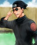  bad_id bad_pixiv_id bandana black_hair blush cellnpa ebisu_(naruto) forehead_protector male_focus naruto naruto_(series) open_mouth solo sunglasses water 