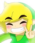  1boy blonde_hair elf eyes_closed hair hat humanoid male male_focus nintendo not_furry pointy_ears short_hair smile solo the_legend_of_zelda the_legend_of_zelda:_the_wind_waker toon_link unknown_artist v video_games 