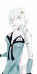  bandages breasts flower kaine_(nier) large_breasts nier nier_(series) short_hair solo sword weapon white_background white_hair yomogi_(korin) 