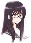  :o artist_name black-framed_eyewear black_hair eyebrows_visible_through_hair glasses grey_eyes himawari-san himawari-san_(character) long_hair official_art school_uniform serafuku signature solo sugano_manami 