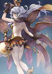  animal_ears back backless_outfit bare_back belt black_gloves blue_hair breasts bunny_ears cape cat_ears erune ferry_(granblue_fantasy) gloves granblue_fantasy halloween jewelry long_hair medium_breasts microskirt robo8 sideboob single_earring skirt solo yellow_eyes 