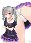  artist_name ass blush breast_hold breasts close-up criss-cross_halter drill_hair from_below halter_top halterneck idolmaster idolmaster_cinderella_girls idolmaster_cinderella_girls_starlight_stage kanzaki_ranko kurigura_(sketch_san) long_hair medium_breasts mtu_virus multiple_views panties pantyshot puffy_short_sleeves puffy_sleeves red_eyes short_sleeves silver_hair smile twin_drills twintails underwear upskirt 