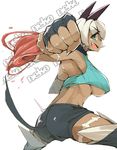  animal_ears aqua_eyes bad_id bad_pixiv_id blood breasts cat_ears covered_nipples dark_skin fang fingerless_gloves gloves kamaboko_(ossann0125) large_breasts looking_at_viewer ms._fortune_(skullgirls) short_hair simple_background skullgirls smile solo underboob white_background white_hair 