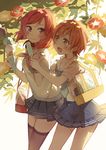  asuka_(louyun) bag blush brown_hair flower food hair_ornament hairclip hoshizora_rin ice_cream_cone love_live! love_live!_school_idol_project multiple_girls neckerchief nishikino_maki open_mouth pink_eyes popsicle red_hair school_uniform serafuku shirt short_hair shoulder_bag skirt smile thighhighs yellow_eyes zettai_ryouiki 