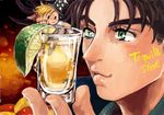  :/ alcohol bad_id bad_pixiv_id blonde_hair brown_hair caesar_anthonio_zeppeli cup drink drinking_glass english food fruit glass green_eyes hat holding holding_cup jojo_no_kimyou_na_bouken joseph_joestar_(young) ky_(ssswonderful) lime_(fruit) male_focus multiple_boys top_hat winged_hair_ornament 