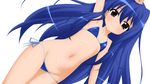  absurdres bikini blue_hair brown_eyes dutch_angle highres long_hair lowleg lowleg_bikini micro_bikini original solo sugimura_tomokazu swimsuit 