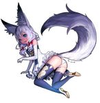  animal_ear_fluff animal_ears ass blade_&amp;_soul blue_eyes bow ddongu dress elbow_gloves fox_ears fox_tail frilled_dress frills full_body gloves hair_bow long_hair lyn_(blade_&amp;_soul) panties solo symbol-shaped_pupils tail thighhighs transparent_background underwear white_hair 