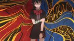  amino_(tn7135) arm_snake bad_id bad_pixiv_id black_hair dress hair_between_eyes houjuu_nue looking_at_viewer red_eyes smile snake solo touhou wristband 