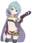  ahoge belt blush cape flathead_screwdriver_(ole_tower) gloves highres hood impact_driver_minus_(ole_tower) koeda_(koeda1kg) navel ole_tower panties purple_eyes short_hair short_shorts shorts silver_hair solo underwear 