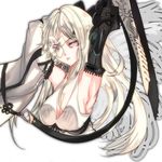  armpits arms_up breasts cleavage drag-on_dragoon drag-on_dragoon_3 flower large_breasts long_hair smile solo tonbo_(saunt) white_background white_hair zero_(drag-on_dragoon) 