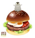  baby_penguin bird bread egg food hamburger hardboiled_egg lettuce lilac_(p-f_easy) no_humans original penguin signature simple_background tomato white_background 