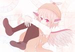  animal_ears beamed_eighth_notes beni_shake bird_ears bird_wings black_legwear eighth_note feathered_wings hat_feather holding_legs musical_note mystia_lorelei pantyhose pink_eyes pink_hair quarter_note solo touhou wings 