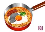  bunny egg egg_yolk food lilac_(p-f_easy) no_humans noodles onion original ramen saucepan sausage signature simple_background sleeping white_background 