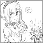  :p banana blush breasts chibi chibi_inset choker edna_(tales) food fruit greyscale hairband heart jewelry lowres mikleo_(tales) monochrome pendant short_ponytail small_breasts spoken_heart strap_slip tales_of_(series) tales_of_zestiria tongue tongue_out tusia 