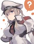  ? blonde_hair blue_eyes breasts cape capelet celtic_knot dyson_(edaokunnsaikouya) graf_zeppelin_(kantai_collection) hat kantai_collection large_breasts peaked_cap solo spoken_question_mark tears twintails uniform 