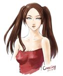  2013 breasts brown_hair claymore crossing dated dress highres long_hair luciela silver_eyes sketch small_breasts solo strapless strapless_dress twintails 