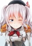  closed_mouth commentary_request heart highres kantai_collection kashima_(kantai_collection) one_eye_closed smile solo yasume_yukito 