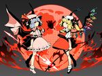  arrow bat_wings blonde_hair blue_hair dress flandre_scarlet full_moon hat hat_ribbon heart_(organ) impaled laevatein looking_at_viewer mary_janes mob_cap moon multiple_girls pink_dress puffy_short_sleeves puffy_sleeves red_eyes red_moon remilia_scarlet ribbon seeker shirt shoes short_sleeves siblings side_ponytail sisters skirt skirt_set spear_the_gungnir touhou vest wings 