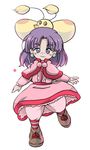  :3 brown_footwear creature dress earrings freckles full_body grandia grandia_i hecktop jewelry pink_dress purple_eyes purple_hair puui_(grandia) shoes short_hair smile solo sue_(grandia) white_background white_bloomers 