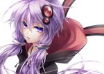  animal_hood bunny_hood expressionless hair_between_eyes hair_ornament hood long_hair low_twintails parted_lips purple_eyes purple_hair purple_shirt shirt simple_background solo twintails ueno_tsuki upper_body very_long_hair vocaloid voiceroid white_background yuzuki_yukari 
