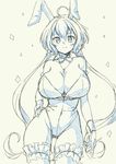  ahoge animal_ears bare_shoulders blush_stickers breasts bunny_ears bunny_girl bunnysuit choker cleavage confetti contrapposto frown garters hand_on_hip huge_breasts jewelry long_hair low_twintails necklace pas_(paxiti) pendant ribbon_choker senki_zesshou_symphogear sketch solo standing symphogear_pendant twintails yukine_chris 