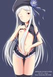  aoki_hagane_no_arpeggio flat_chest hat highres ju_(old505) long_hair musashi_(aoki_hagane_no_arpeggio) nipples one_eye_closed red_eyes silver_hair smile solo suspenders thighhighs 