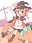  blonde_hair blush candy cape fang food halloween hat jack-o'-lantern nami_(cassette) open_mouth red_eyes rumia solo touhou witch_hat 