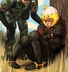  2boys angry blush highres male_focus metal_gear_(series) metal_gear_solid_3 military military_uniform multiple_boys naked_snake revolver_ocelot sitting uniform venjoir 