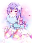  absurdres bad_id bad_pixiv_id braid chibi hair_ornament hair_ribbon highres hug kami_jigen_game_neptune_v long_hair neptune_(series) pink_eyes purple_hair pururut ribbon solo stuffed_animal stuffed_toy tears very_long_hair xiao_ren 