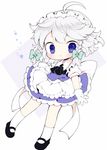  ahoge ascot bad_id bad_tumblr_id bangs blue_eyes blush bow braid chibi frills full_body gloves hair_bow izayoi_sakuya kyou_(nekoneko) maid maid_headdress mary_janes puffy_short_sleeves puffy_sleeves shoes short_hair short_sleeves silver_hair smile socks solo touhou twin_braids white_gloves white_legwear 