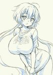  ahoge blush_stickers breasts huge_breasts impossible_clothes impossible_shirt long_hair low_twintails pas_(paxiti) senki_zesshou_symphogear shirt sketch solo twintails v_arms yukine_chris 