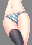  black_legwear blue_panties bow bow_panties cameltoe grey_background hatsune_miku highres lower_body mismatched_legwear navel panties simple_background solo standing stomach striped striped_panties thigh_gap thighhighs thighs underwear underwear_only vocaloid wataru_kuri 