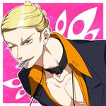  blonde_hair blue_eyes hokuto_shun jojo_no_kimyou_na_bouken male_focus mouth_hold one_eye_closed prosciutto razor solo 