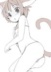  animal_ears blush flat_chest fuyuno_mikan monochrome short_hair simple_background solo white_background 