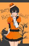  bad_id bad_pixiv_id black_hair blue_eyes dress halloween hat kanau kitashirakawa_tamako long_hair orange_(color) solo standing tamako_market twintails 