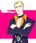  blonde_hair blue_eyes cigarette formal hokuto_shun jewelry jojo_no_kimyou_na_bouken male_focus necklace prosciutto solo suit 