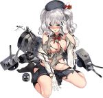  banned_artist beret blush breasts hat kantai_collection kashima_(kantai_collection) large_breasts long_hair lowres machinery military military_uniform miniskirt official_art open_mouth paseri pleated_skirt skirt solo torn_clothes transparent_background twintails uniform 