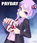  belt blazer blueberry_(5959) cosplay dallas dallas_(cosplay) dallas_(payday) gun hair_ornament jacket long_hair low_twintails mask payday:_the_heist payday_(series) purple_eyes purple_hair shirt smile solo twintails vocaloid voiceroid weapon yuzuki_yukari 