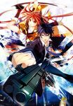  1girl aihara_enju black_bullet gun highres kicking long_hair motion_blur official_art red_hair satomi_rentarou weapon 