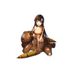  :o animal_costume bandaid bangs bare_shoulders bear_costume blue_eyes bra breasts cleavage crossed_bandaids frills front-tie_top full_body hair_ornament honeycomb_(pattern) large_breasts looking_at_viewer milihime_taisen official_art open_mouth sitting solo tank_shell tears teeth torn_clothes transparent_background underwear wariza wojtek 