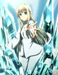  arc_the_lad arc_the_lad_ii bangs blonde_hair blue_eyes crystal expressionless glowing highres long_hair long_sleeves looking_at_viewer magic meril outstretched_arm outstretched_hand pajamas pants sidelocks solo very_long_hair 