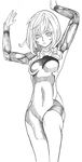  all_you_need_is_kill bodysuit breasts greyscale highres image_sample monochrome pixiv_sample rita_vrataski shingly02 simple_background solo white_background 