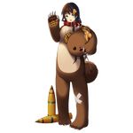  animal_costume bear_costume blue_eyes collar full_body hair_ornament honeycomb_(pattern) looking_at_viewer milihime_taisen official_art open_mouth smile solo tank_shell transparent_background waving wojtek 