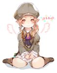  blush boots brown_eyes brown_hair cabbie_hat earrings final_fantasy final_fantasy_xiv full_body hands_together hat jacket jewelry lalafell momoko_(momopoco) pointy_ears side_ponytail sidelocks simple_background smile solo white_background 