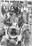  all_you_need_is_kill bodysuit breasts greyscale helmet medium_breasts monochrome rita_vrataski short_hair skin_tight solo syatey 